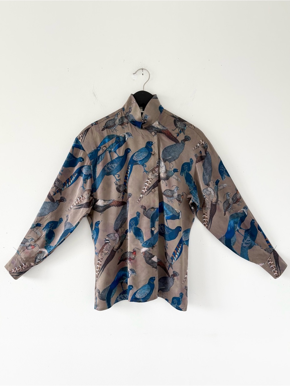 80s Vintage Escada 100% Silk Bird Print Blouse